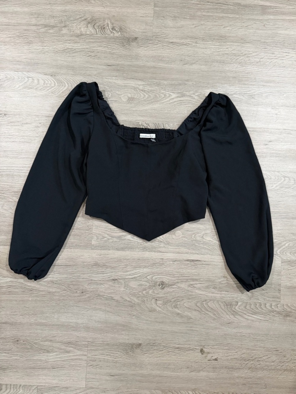 Abercrombie & Fitch Black Puff-Sleeve Square Neck Crop Top